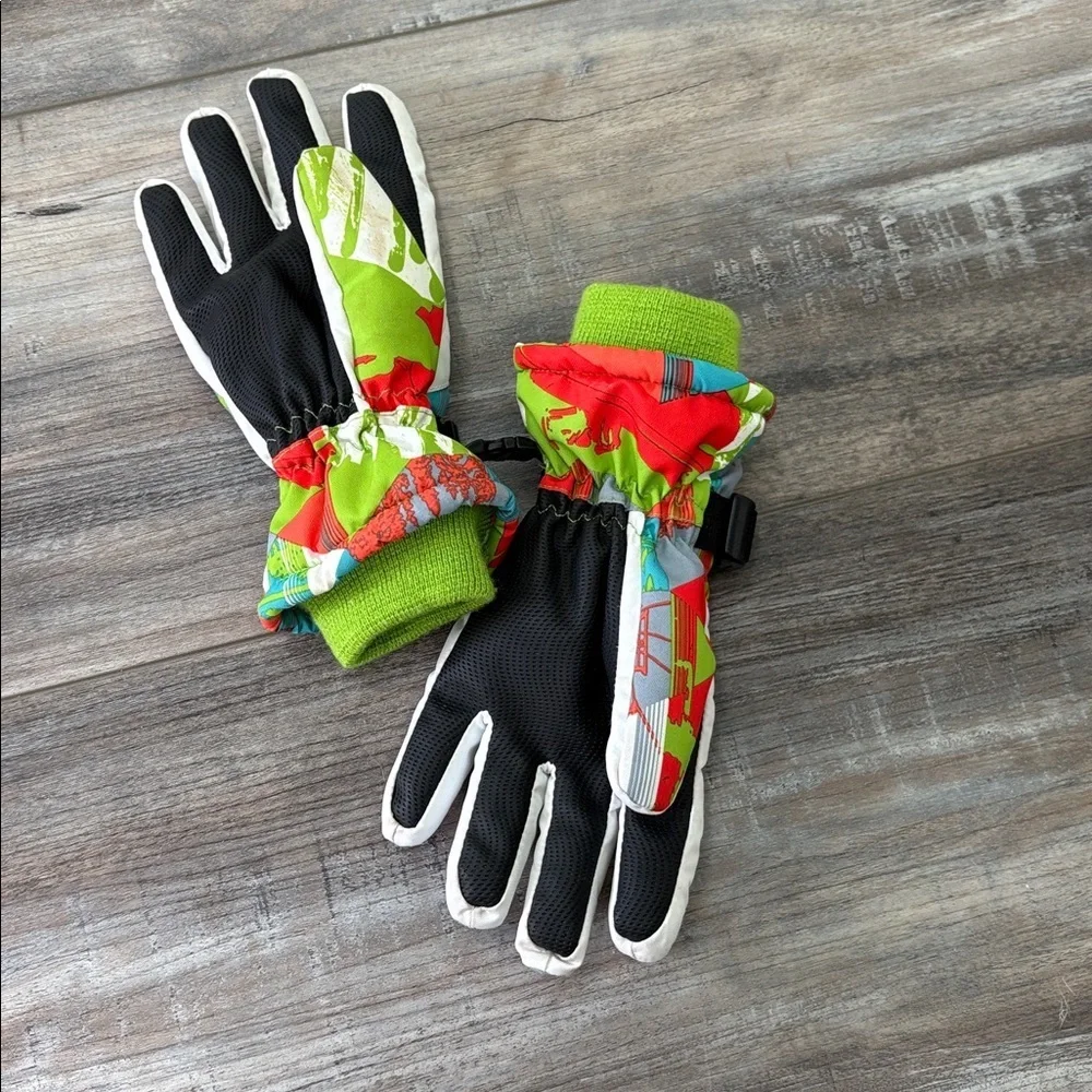 Wild Snow Kids medium ski gloves - Red, Green, Black, White